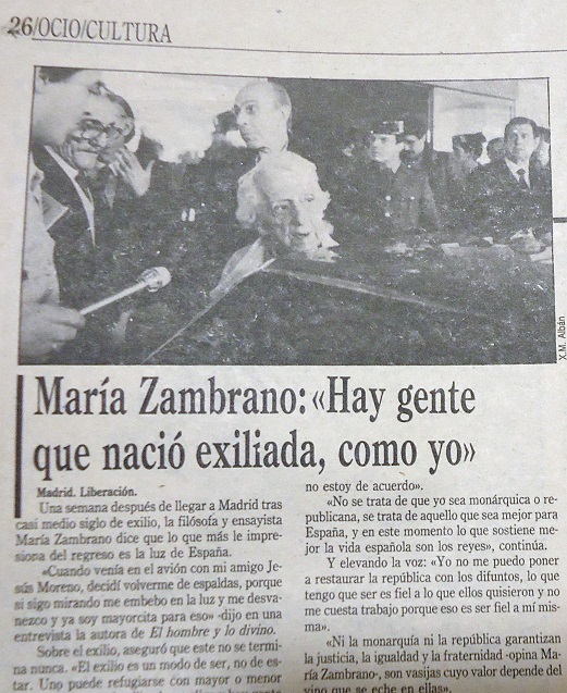 Fragmento del reportaje de Liberación sobre el regreso de María Zambrano desde el exilio.