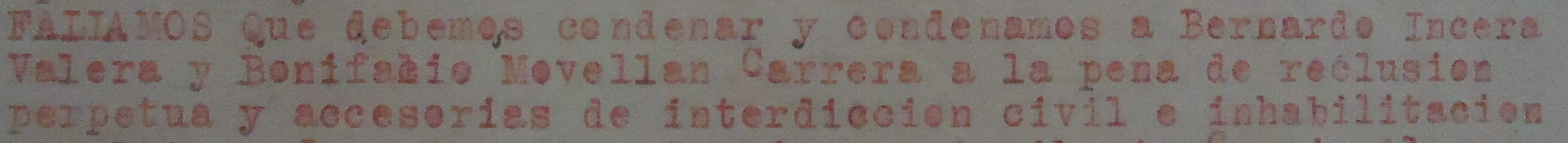 Párrafo de la sentencia con la condena a reclusión perpetua. Archivo Histórico Provincial de Cádiz.