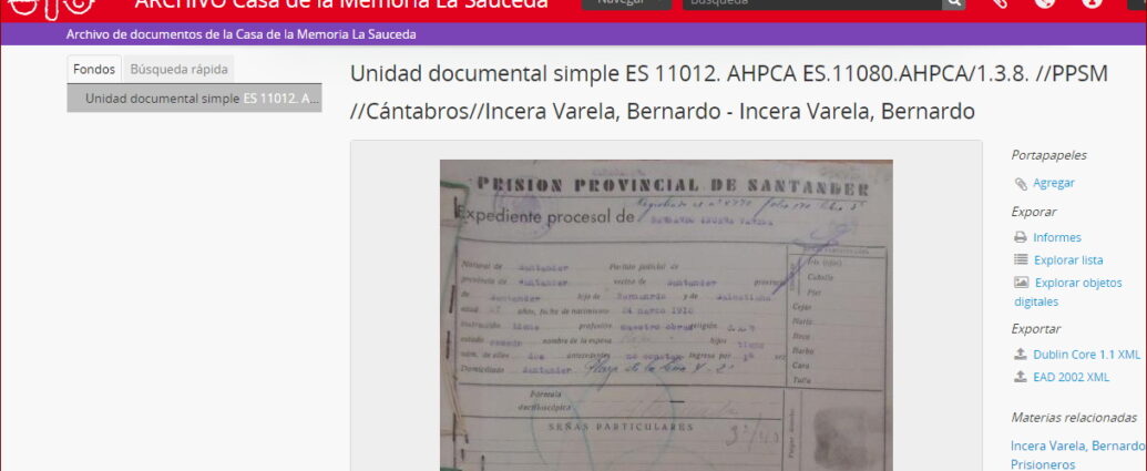 Captura de descripción archivística.