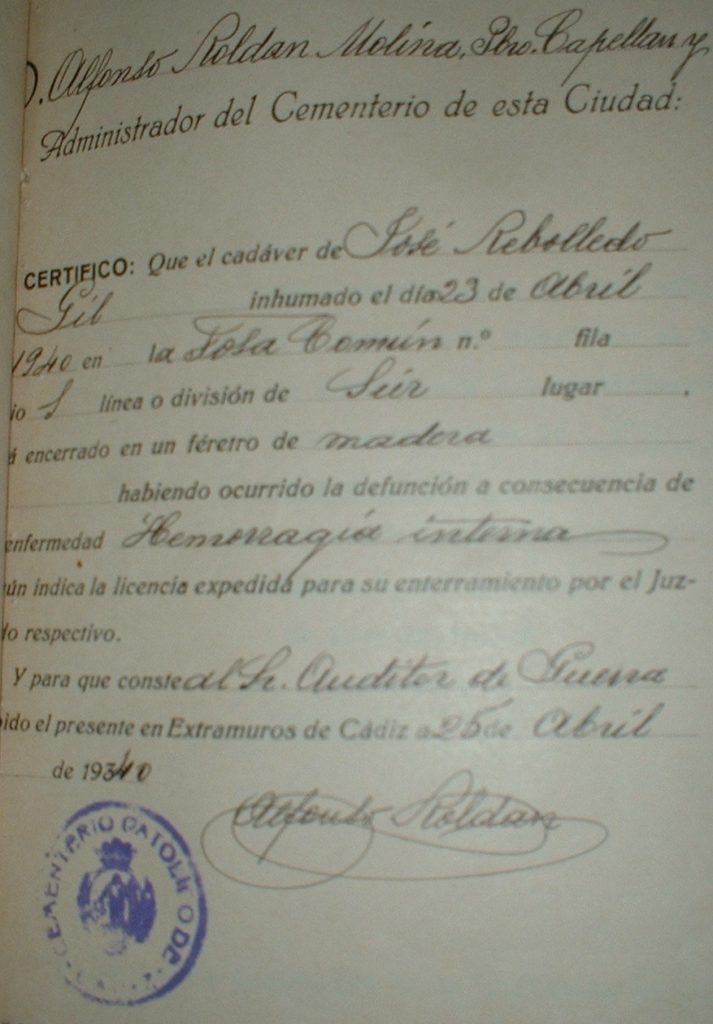 Certificado de defunción.