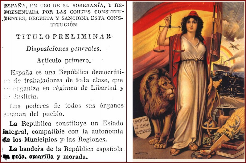 Artículo 1º de la Constitución de 1931 y alegoría de la República.