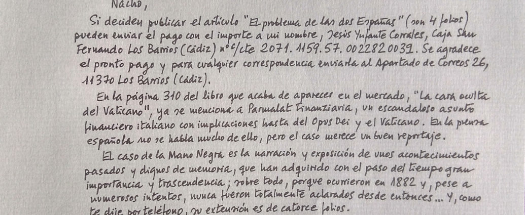 Carta de Jesús Ynfante a la redacción de La Estrella