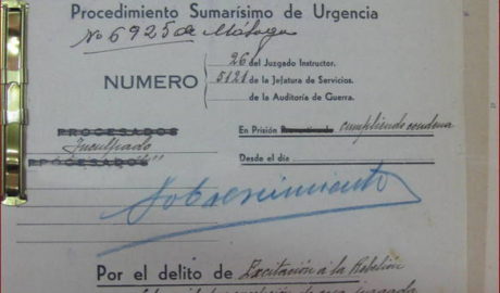 Portada de un consejo de guerra al que fue sometido un vecino de Cortes.