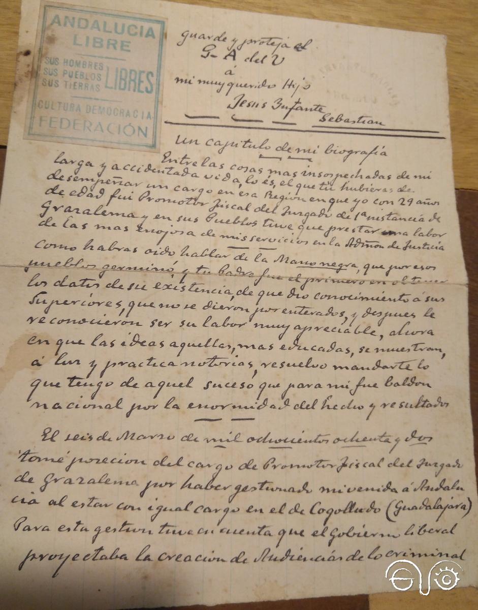 Carta manuscrita del abuelo de Jesús Ynfante.