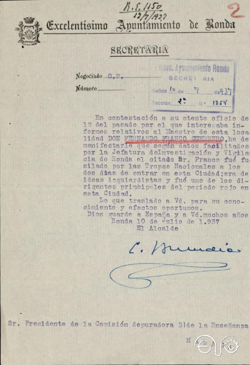 Instrucción pública. Expediente del maestro Fernando Franco Guerrero.