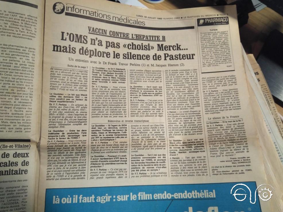 Entrevista con dos expertos de la OMS en el periódico francés guardado en el Archivo de la Casa de la Memoria. 