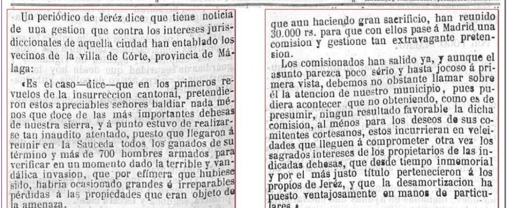 Noticia sobre La Sauceda en El Gobierno, 23/10/1873.