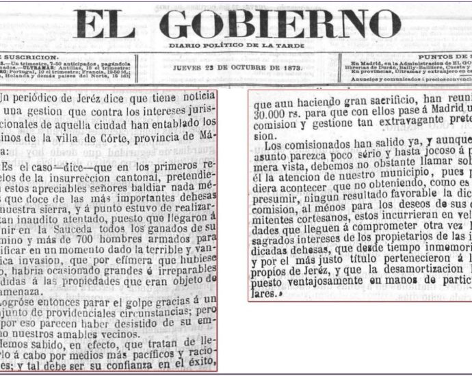 Noticia sobre La Sauceda en El Gobierno, 23/10/1873.