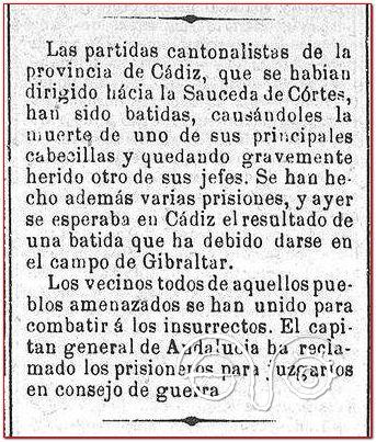 Noticia sobre La Sauceda en El Constitucional, 9/6/1874.