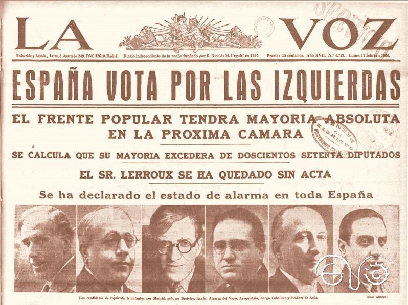 Portada de La Voz del 17 de febrero de 1936.