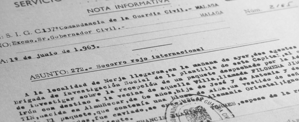 Nota confidencial del Servicio de Investigación de la Guardia Civil de Málaga.