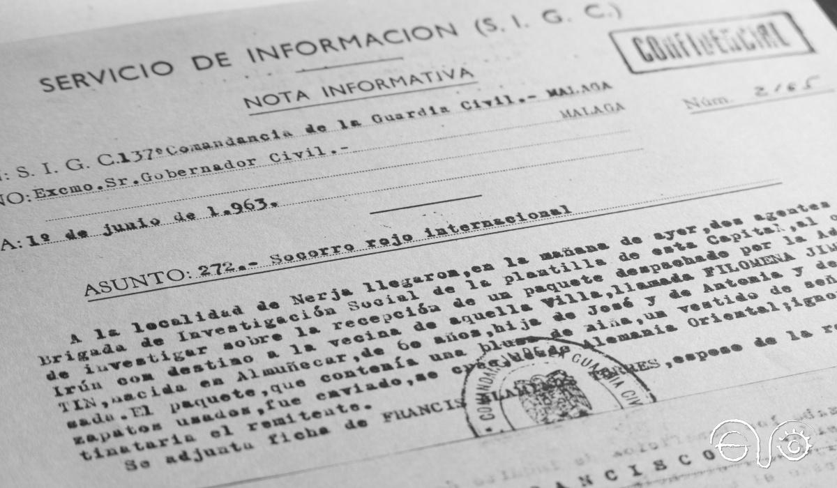 Nota confidencial del Servicio de Investigación de la Guardia Civil de Málaga.