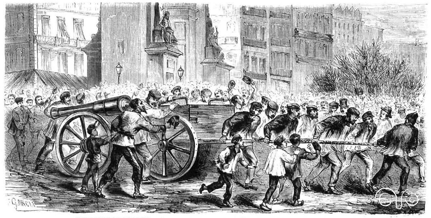 Los revolucionarios de París llevan los cañones a Montmartre (La Ilustración Española y Americana, 25/3/1871).