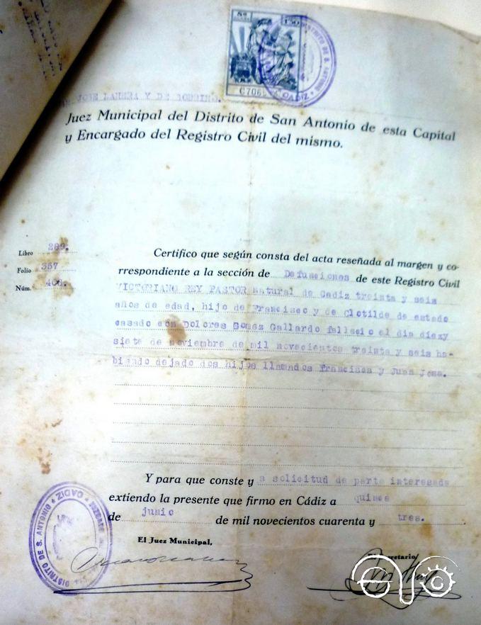 Certificado de defunción.