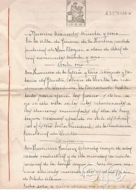 Acta notarial sobre las elecciones locales del 12 de abril de 1931 en Jimena.