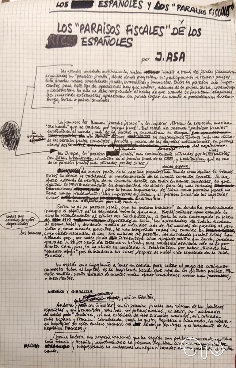 Paraísos fiscales J.ASA, letra y método de Jesús Ynfante.