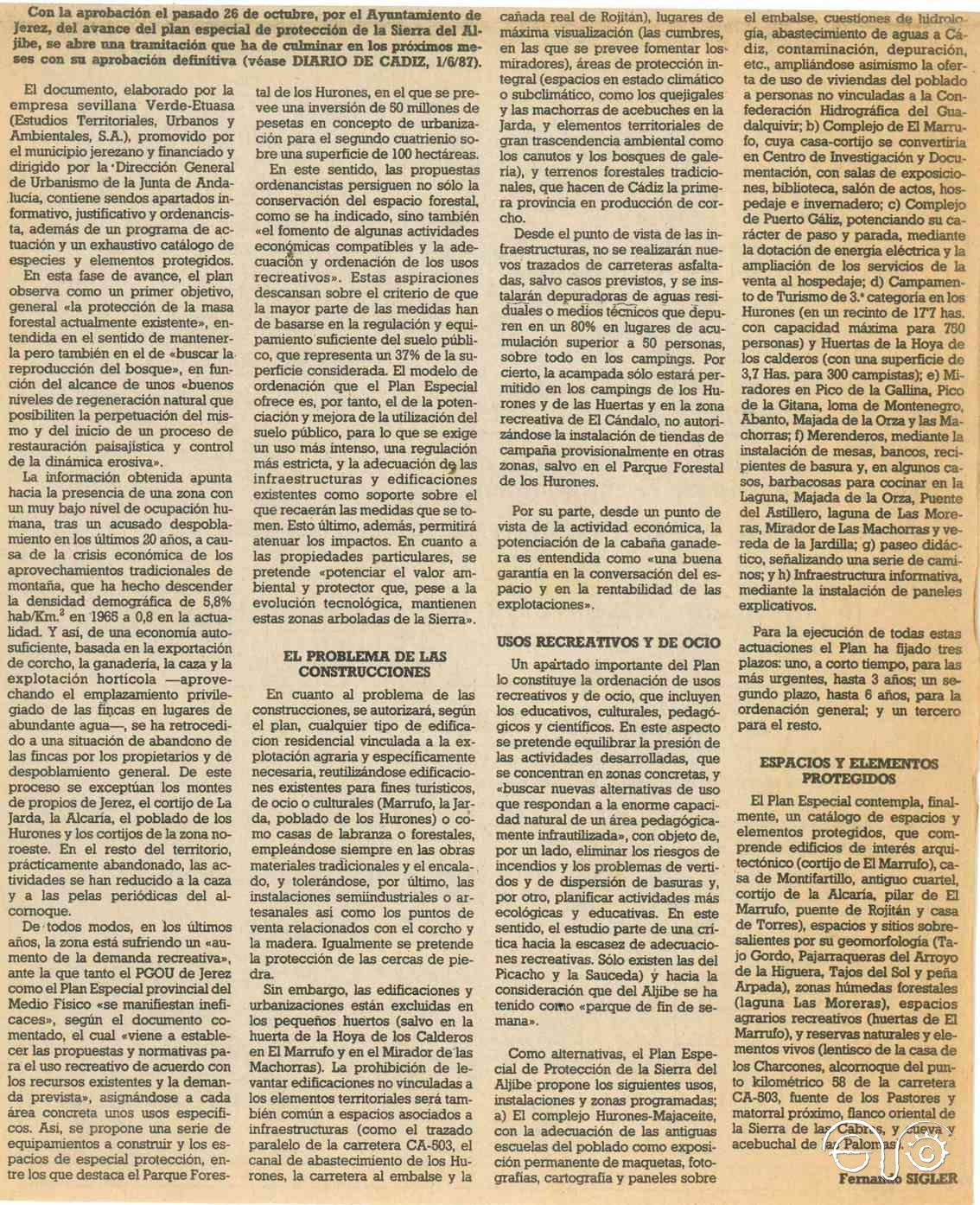 Texto del reportaje en el que se habla del Marrufo (Diario de Cádiz, 3/1/1988).