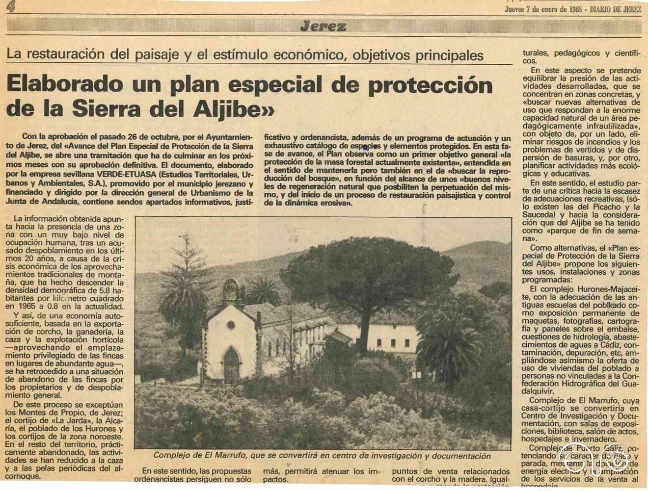 Recorte del reportaje de Diario de Jerez de 7 de enero de 1988.