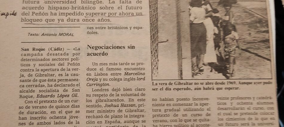 Recorte del 4 de agosto de 1980. La verja no se abrió por presiones gibraltareñas.