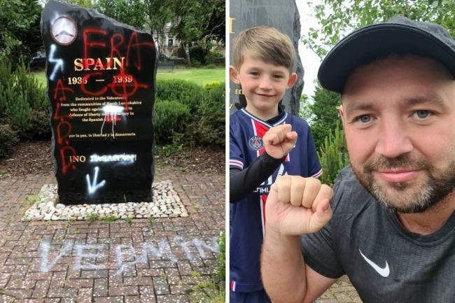 Steven McGowan took his son to the vandalised memorial to teach him the difference between right and wrong. (The National)