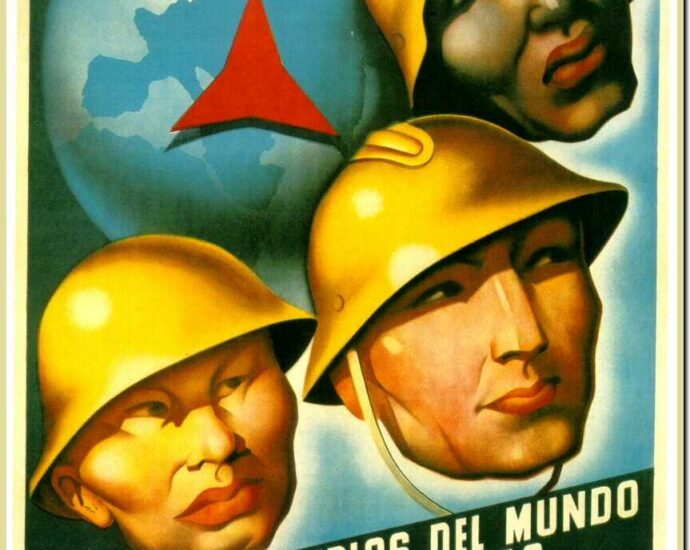 Cartel propagandístico sobre las Brigadas Internacionales.