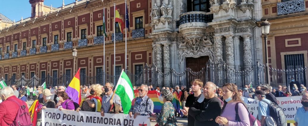 The demonstrators marched from the Plaza Nueva to the Palacio San Telmo, the seat of the Junta de Andalucía.