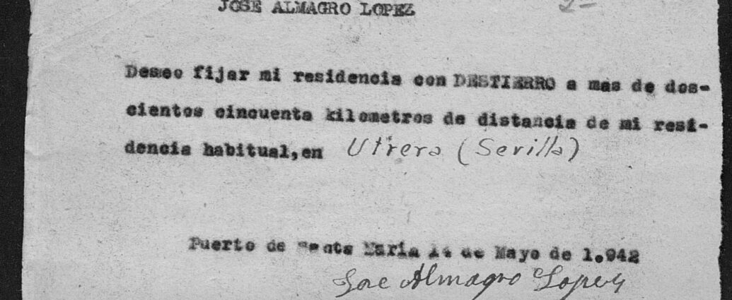 Documento sobre destierro de José Almagro López, de Alcalá del Valle.