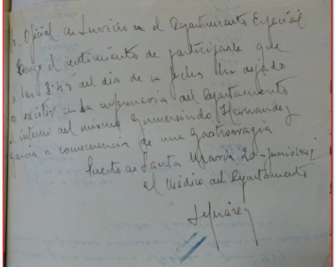 Parte de defunción de Gumersindo Hernández García (AHPC).