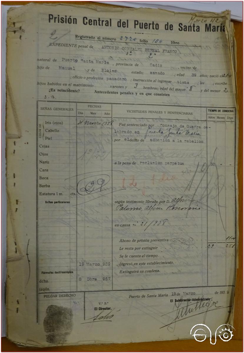 Portada del expediente caercelario de Antonio González Bernal, 1939 (AHPC)