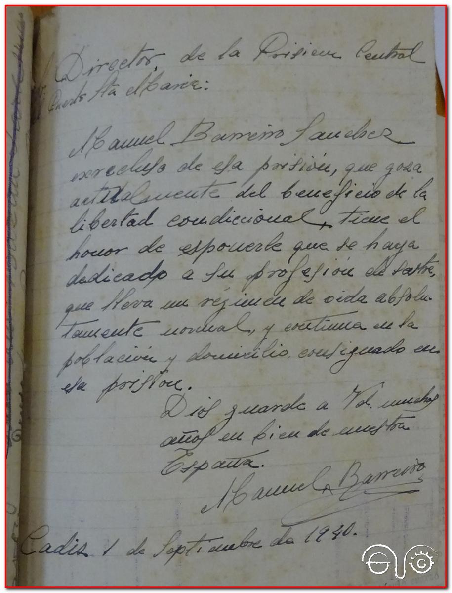 Carta manuscrita de Manuel Barreiro Sánchez, 1940 (AHPC).
