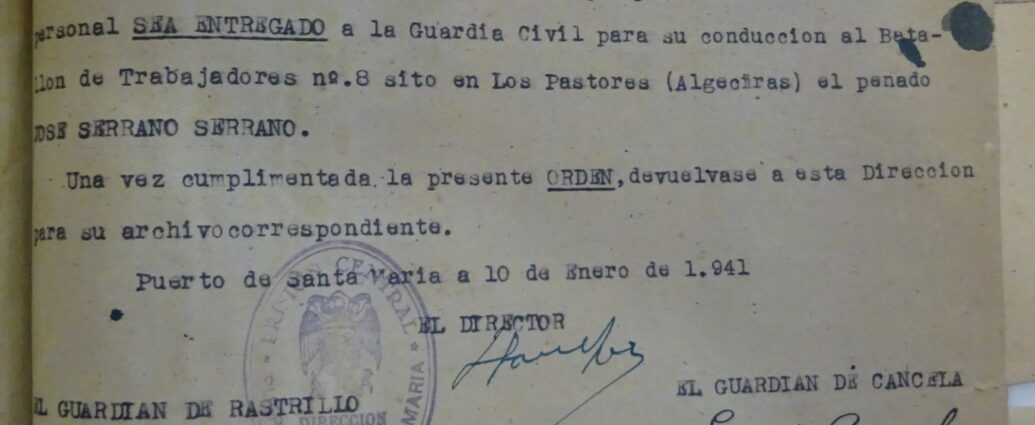 Orden de entrega de José Serrano, 1941 (AHPC).