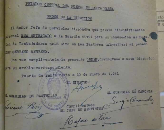 Orden de entrega de José Serrano, 1941 (AHPC).