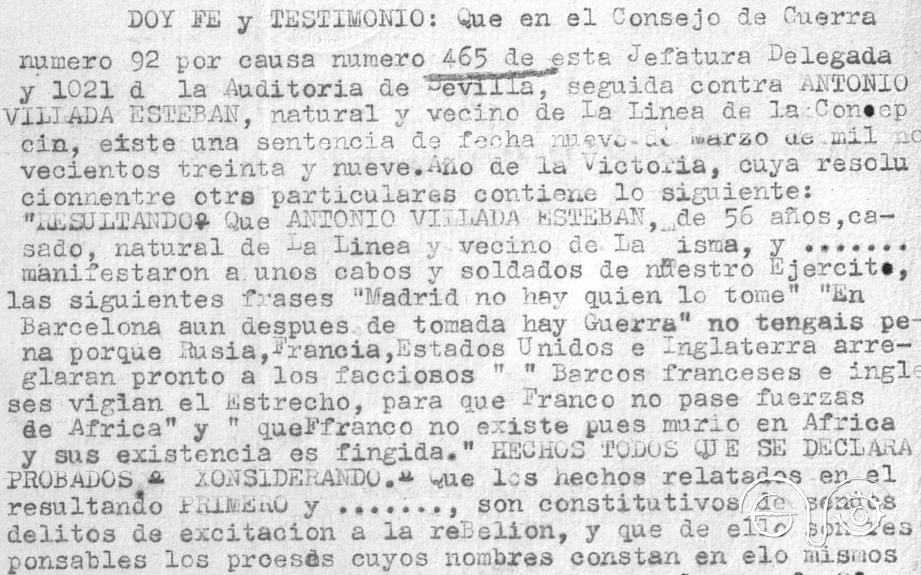 Testimonio de la sentencia, 1941 (AHPC).