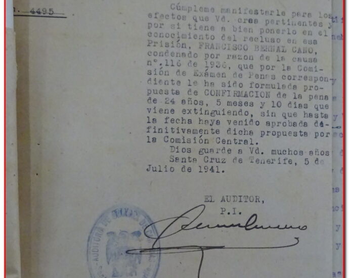 Confirmación de la condena de Francisco Bernal, 1941 (AHPC).