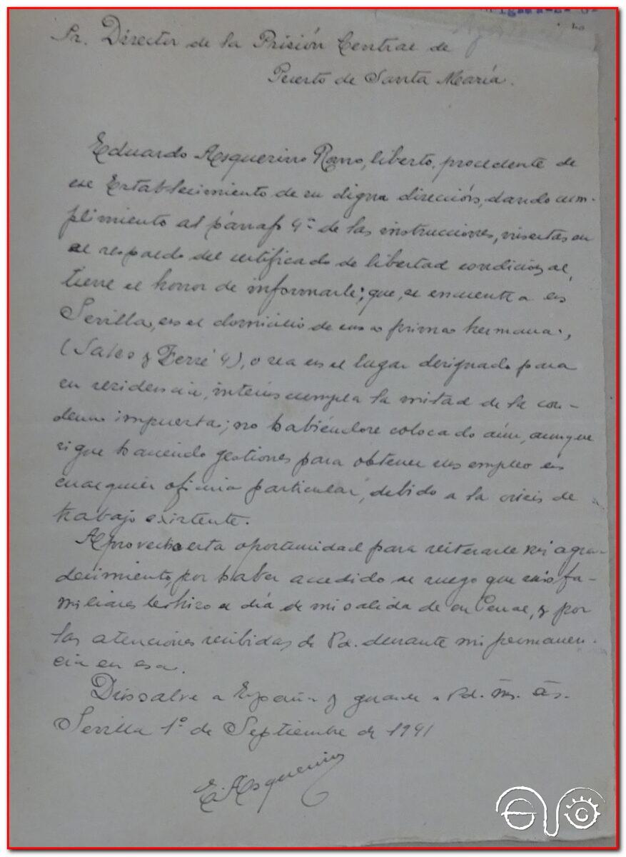 Carta manuscrita de Eduaerdo Asquerino, 1941 (AHPC).