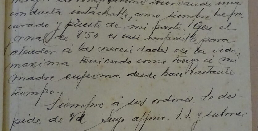 Carta manuscritade Pedro Argüet Moreno, donde informa de su trabajo en las fortificaciones, 1941 (AHPC).