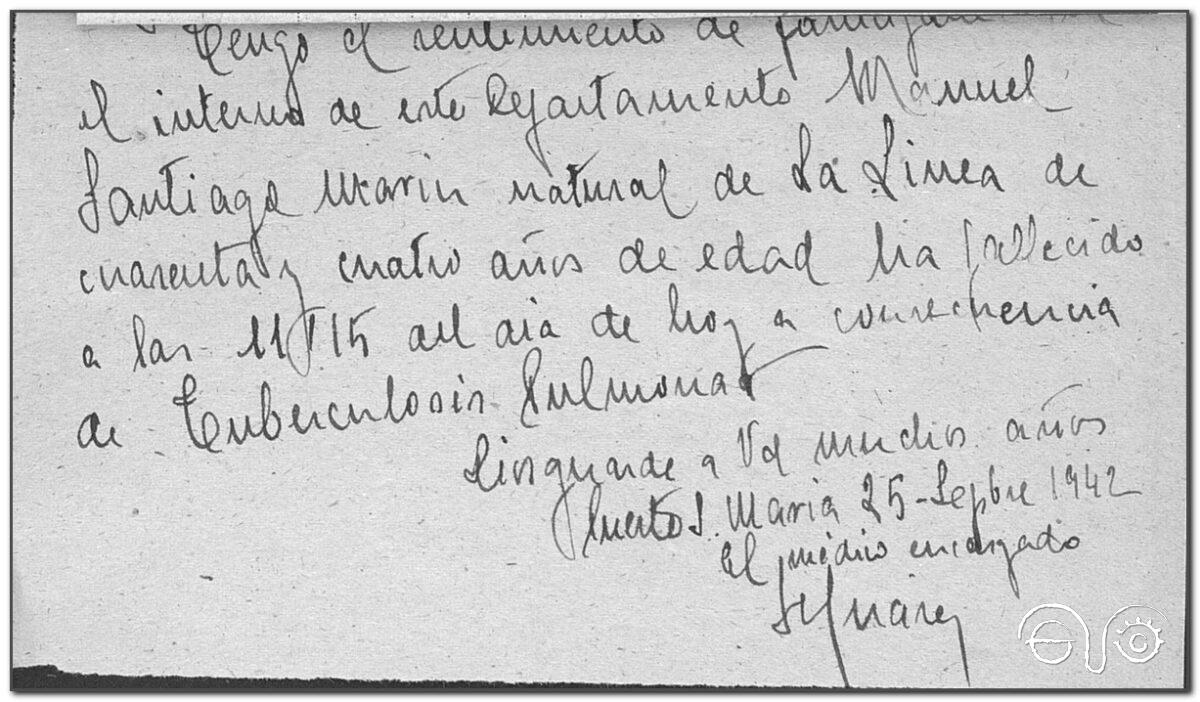 Parte médico de fallecimiento, 1942 (AHPC).