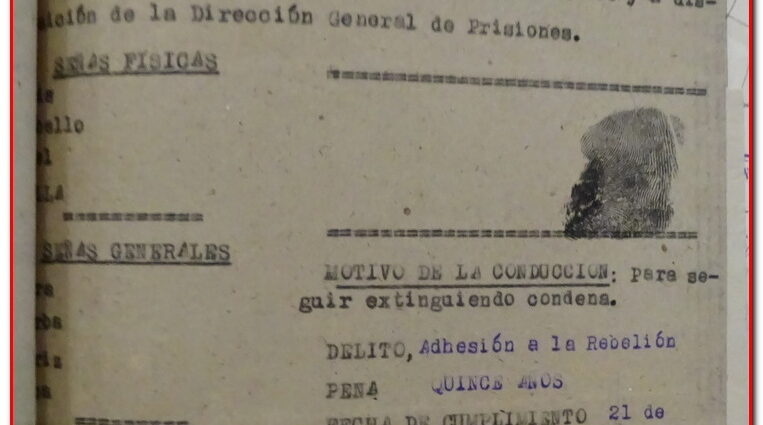 Hoja de conducción de Manuel Pérez Pérez de la Prisión Provincial de Las Palmas a la Prisión Central de El Puerto de Santa María, 1943 (AHPC).