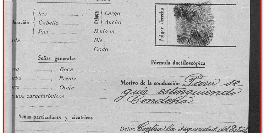 Hoja de concudcción de José Barragán a la Prisión Central de El Puerto de Santa María,1945 (AHPC).