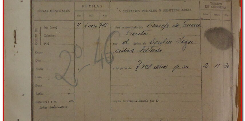 Portada del expediente carcelario de Juan Moreno Granja, 1946 (AHPC).