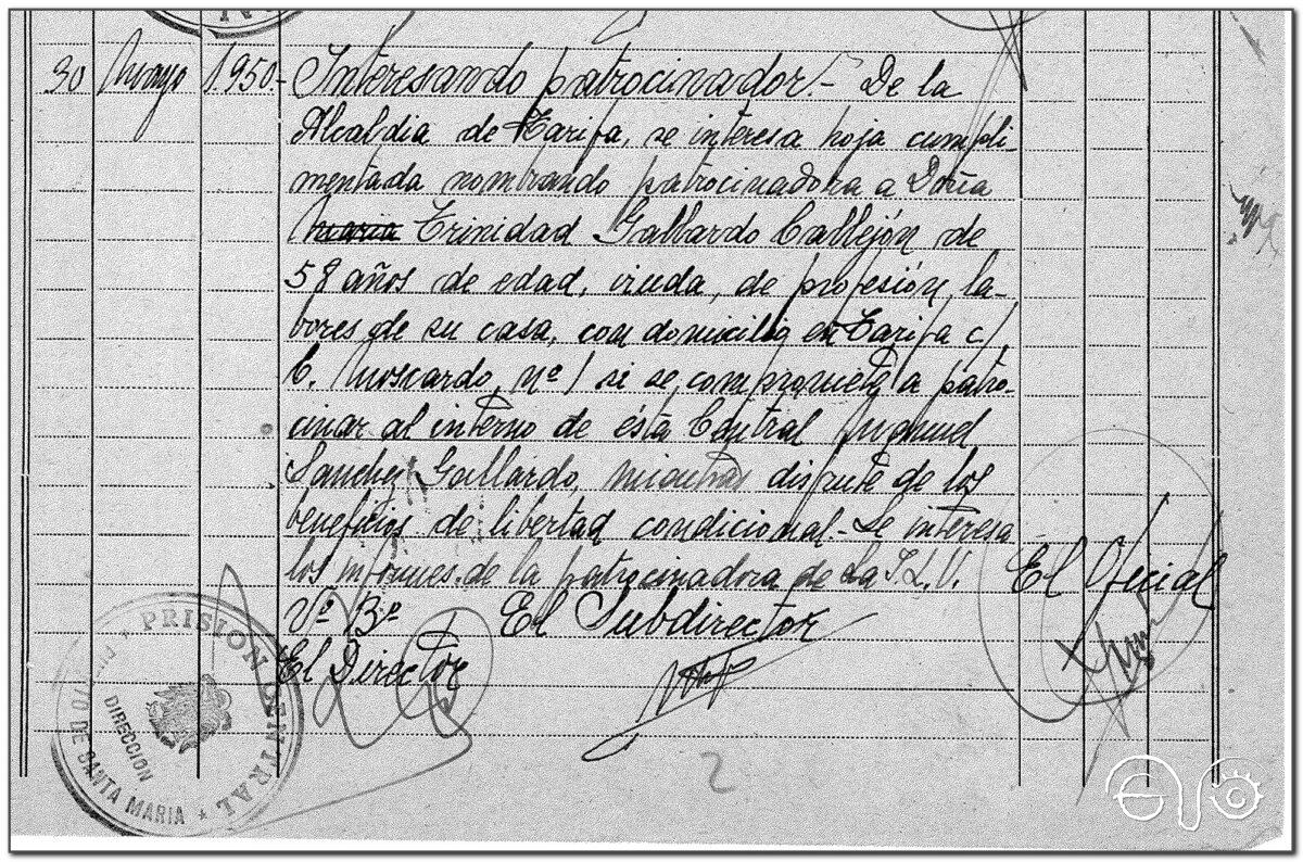 Documento de patrtocinio de Manuel Sánchez Gallardo, 1950 (AHPC).