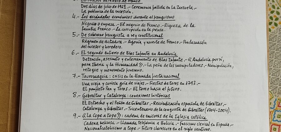 Índice del manuscrito El rompecabezas de España.