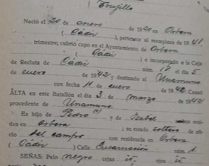 Media filiación de Antonio Zambrana Trujillo (Archivo General Militar de Guadalajara)