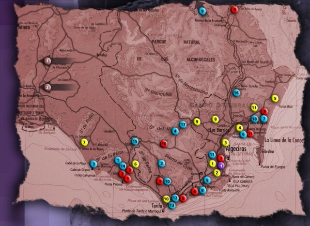 Emplazamientos de los batallones en el Campo de Gibraltar. Panel de la exposición permanente de la Casa de la Memoria La Sauceda (Jimena de la Frontera)