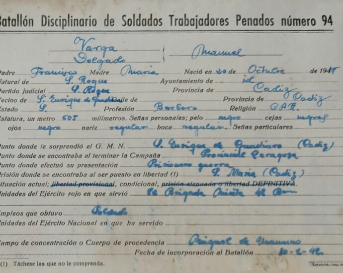 Ficha de inscripción en el Batallón.