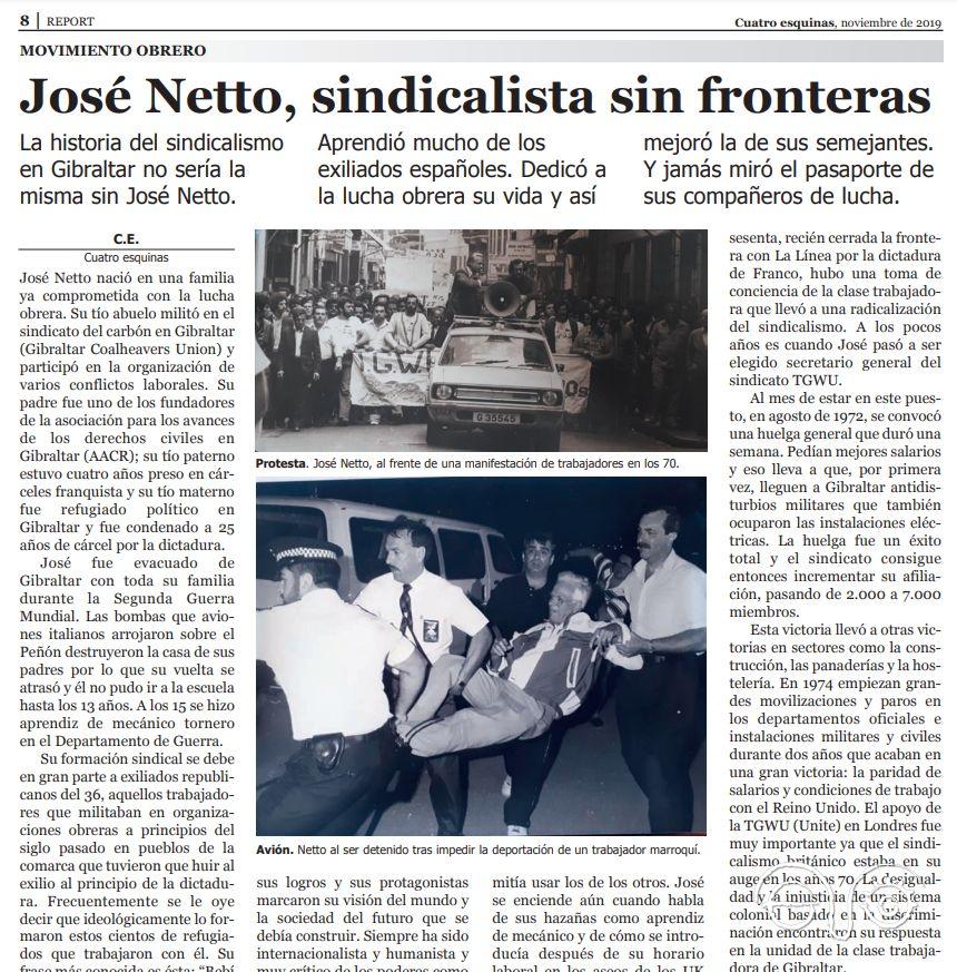 Reportaje sobre José Netto en Cuatro esquinas, nº 2, págs. 8-9.