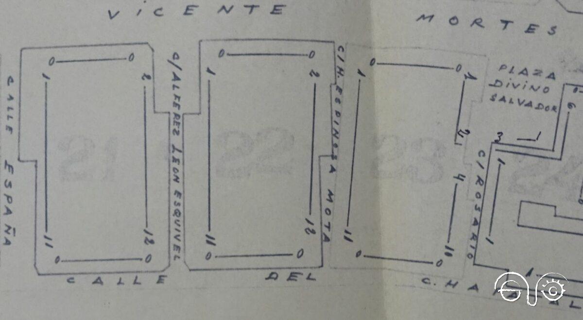 Nomenclátor en parte del plano del pueblo nuevo de Castellar (Archivo Municipal).