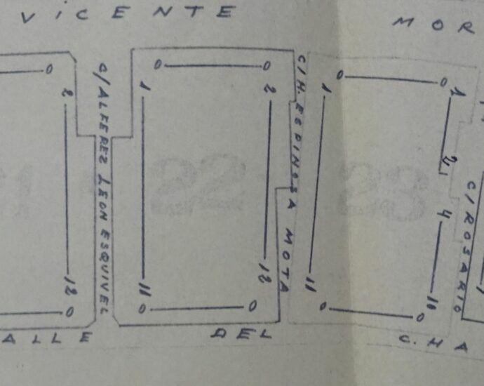 Nomenclátor en parte del plano del pueblo nuevo de Castellar (Archivo Municipal).