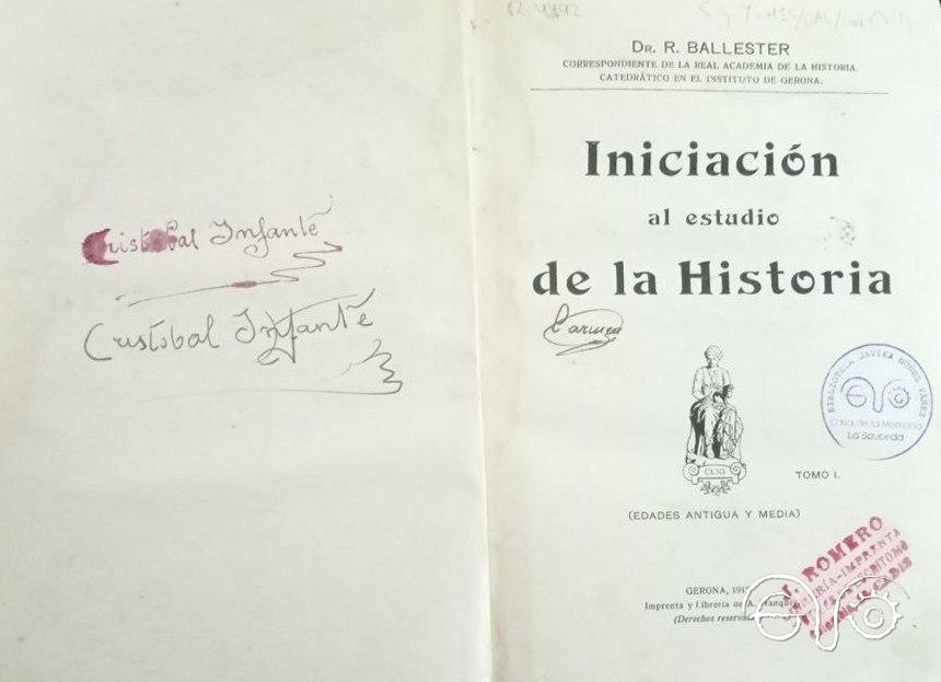 Firmas de Cristóbal Infante y Carmen en el interior del libro.