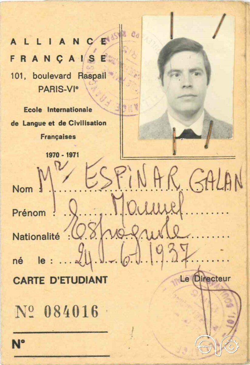 Carnet de estudiante de Manuel Espinar en Paris (curso 1970-1971).